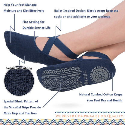 Ozaiic Yoga Socks for Women Non-Slip Grips & Straps, Ideal for Pilates, Pure Barre, Ballet, Dance, Barefoot Workout