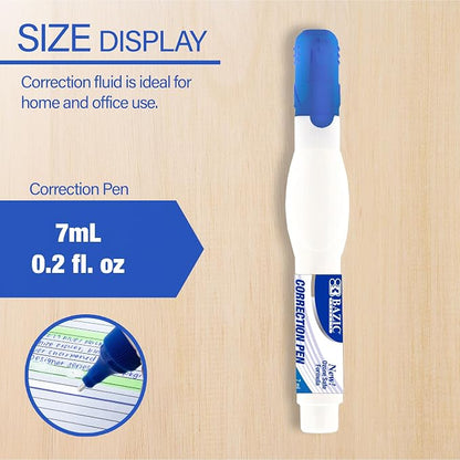 BAZIC Products Correction Pen, Metal Tip, Quick-Dry White, 7mL, 2 Pack