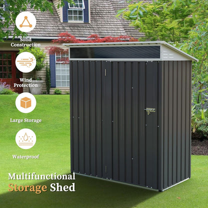 Vongrasig 5 x 3 x 6 FT Outdoor Storage Shed Clearance, Metal Garden Shed with Large Window and Lockable Door, Anti-Corrosion Waterproof Tool Shed for Backyard Patio, Lawn (Dark Gray)