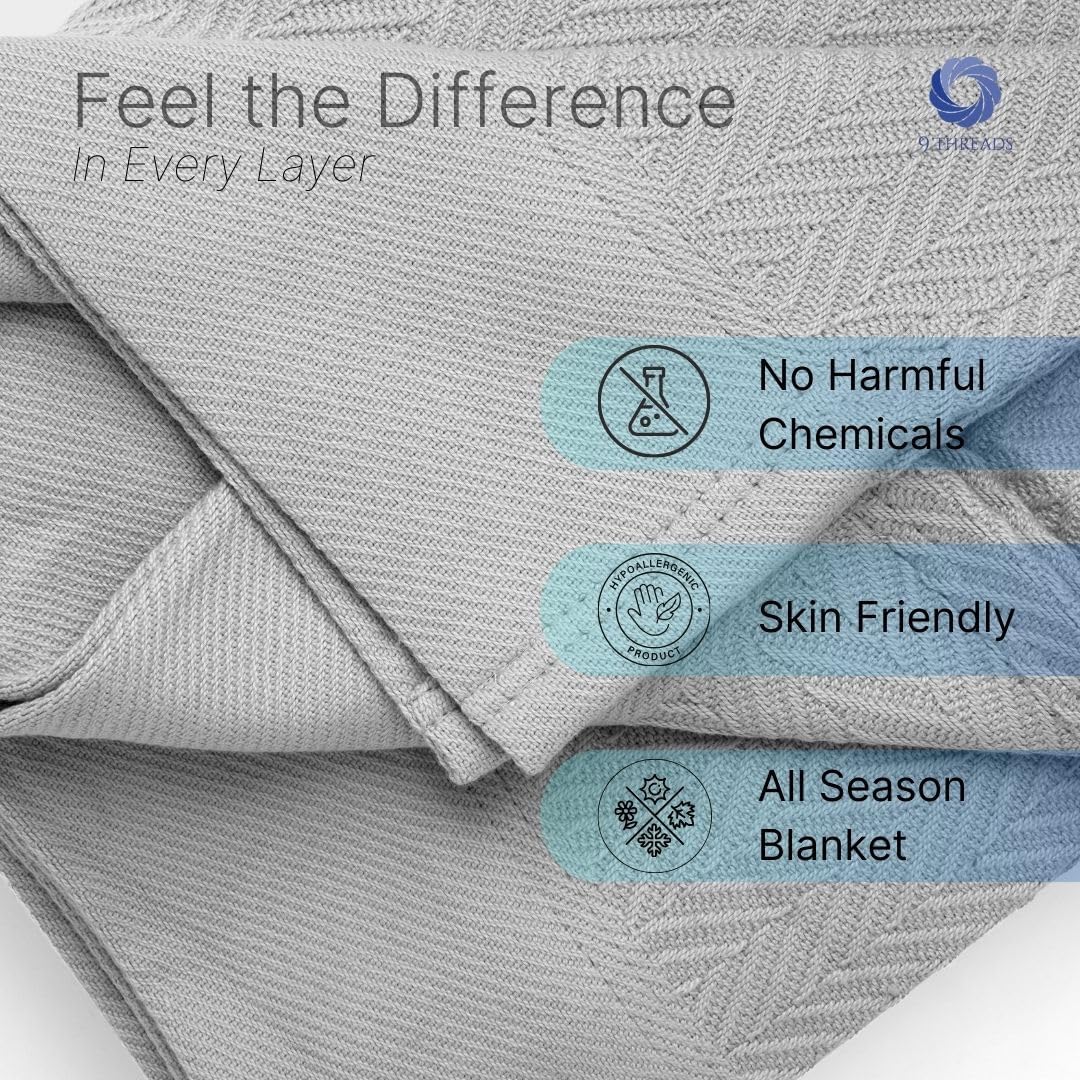 100% Cotton Herringbone Blankets, 66"X90" Twin, Throw Blanket for Bed, All Season Cotton Blanket, Cozy Blanket,Throws & Bed Blanket, Throw Blanket for Couch, Modern Home Decor -Scottish Grey