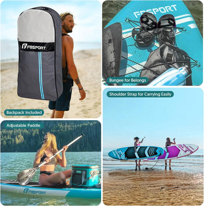 FBSPORT 11' Premium Stand Up Paddle Board, Yoga Board with Durable SUP Accessories & Carry Bag | Wide Stance, Surf Control, Non-Slip Deck, Leash, Paddle and Pump for Youth & Adult