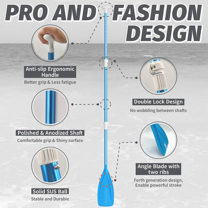 Paddle Board Paddle Detachable, Stand Up Paddle for Adults with Double Locks, Kayak Paddle Adjustable with Glass Fiber Blade, Floating Paddle Board Oar with Lightweight