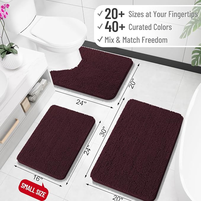OLANLY Large Bathroom Rugs 47x32, Extra Soft Absorbent Chenille Bath Rugs, Rubber Backing Quick Dry, Machine Washable Bath Mats for Bathroom Floor, Tub and Shower, Home Decor Accessories, Black Cherry
