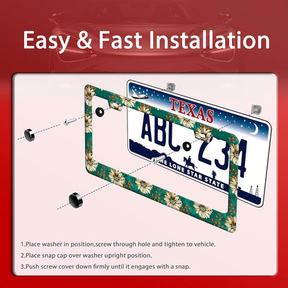 Vintage Daisy Floral License Plate Frame Colorful Flowers License Plate Frames Funny Auto Accessories Stainless Steel License Plate Holder 6x12 Inch
