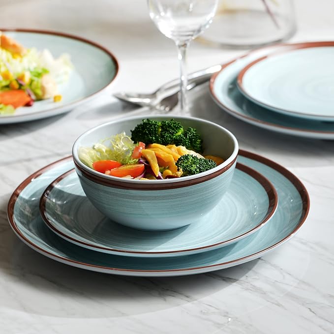 Melamine Dinnerware Set for 4, 12Pcs Dinnerware Sets, Mint Blue Plates And Bowls Sets Morden Dish Set Dishwasher Safe BPA Free(Green)