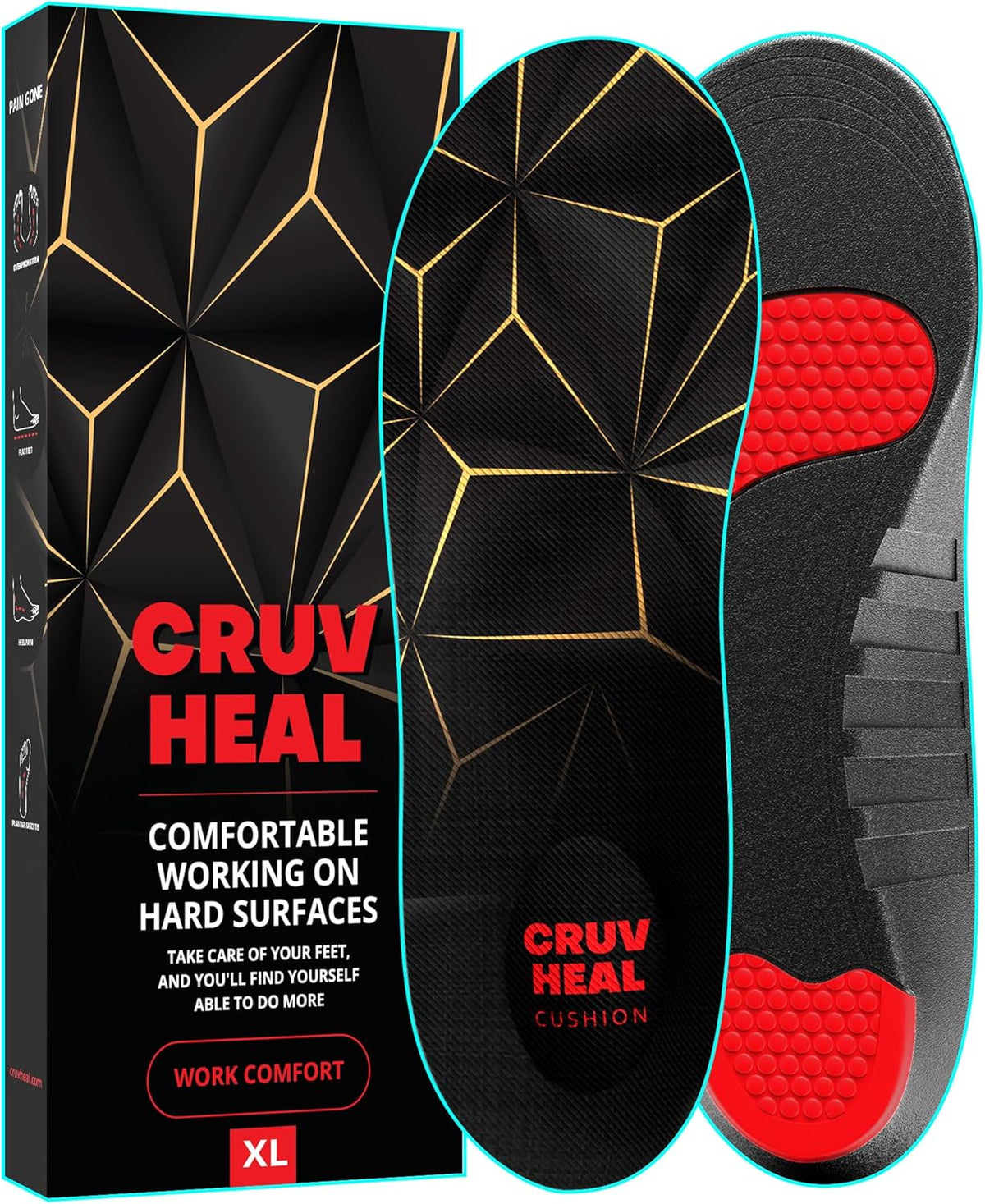 Work Pro Comfort Insoles - Shock Absorption - Low Arch - Cushioning Anti Fatigue Shoe Insert Men Women - Non-Slip - Soft Comfortable Work Boot Insoles - Foot Pain Relief (XL, Black)