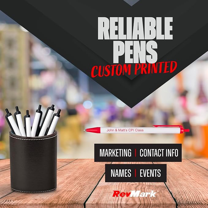 RevMark Personalized Ballpoint Pen, Custom Printed Name, Business or Event Information, Timeless Advertising, USA Made Pens, Promotional Marketing, Smooth Black Ink, Bulk Pack (Red,250 Ct.)