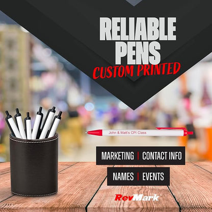 RevMark Personalized Ballpoint Pen, Custom Printed Name, Business or Event Information, Timeless Advertising, USA Made Pens, Promotional Marketing, Smooth Black Ink, Bulk Pack (Red,250 Ct.)