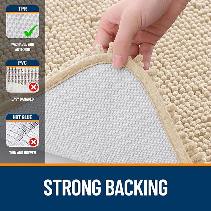 OLANLY Bathroom Rugs 35x24, Extra Soft Absorbent Chenille Bath Rugs, Rubber Backing Quick Dry, Machine Washable Bath Mats for Bathroom Floor, Tub and Shower, Home Decor Accessories, Beige