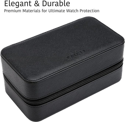 Watch Travel Case for Men | Leather Watch Case with 3 Slots | Perfect Travel Watch Organizer | Portable Watch Carrying Case for Men (Black/Grey)