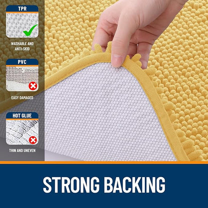 OLANLY Large Bathroom Rugs 50x30, Extra Soft Absorbent Chenille Bath Rugs, Rubber Backing Quick Dry, Machine Washable Bath Mats for Bathroom Floor, Tub and Shower, Home Decor Accessories, Yellow