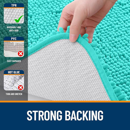 OLANLY Small Bathroom Rugs 24x16, Extra Soft Absorbent Chenille Bath Rugs, Rubber Backing Quick Dry, Machine Washable Bath Mats for Bathroom Floor, Tub and Shower, Home Decor Accessories, Teal