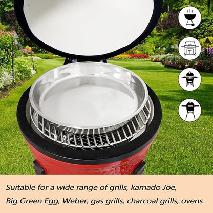 Vankey 12in Deep Dish Drip Pan, Stainless Steel Pizza Pan Fits For Kamado Joe, Roast Pan For Big Size Green Egg & Acorn & Weber Grills & Smokers