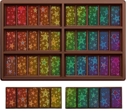 Ziliny Star Holographic Chocolate Bar Mold Silicone, Rainbow Light Effect Chocolate Bar Deep Thick Molds for DIY Candy Dessert Baking, Candy, Wax Melts, Cake Decoration (Rectangle)