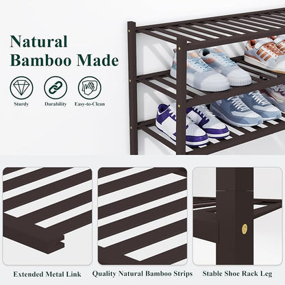 Smiry Bamboo Shoe Rack, 5 Tier Free Standing Wooden Shoe Organizer, Stackable Wood Shoe Storage Shelf for Closet, Entryway, 14 Vertical Slats, 2+2+1 Stack Heavy-Duty Legs, 26.8"x11"x32.5", Brown