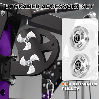 Smith Machine Home Gym with Aluminum Pulley Set- 2000lbs Capacity All-in-One Power Rack with Cable Crossover, Pull-Up Bar & Dip Station, Includes 18 Attachments, P107 Anvil