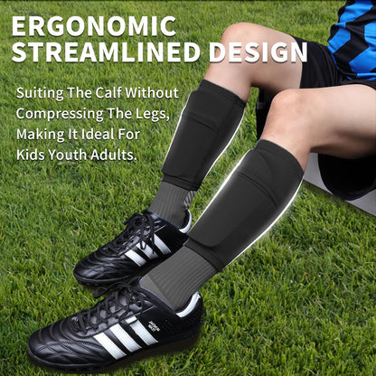 Soccer Shin Guards for Kids Youth Adults - Shin Pads and Sleeves with Optimized Insert Pocket for Boys Girls Men Women for Football Games - Protective Soccer Equipment