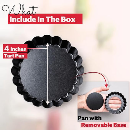 8 Pack Mini Tart Pans 4 Inch with Removable Bottom Round Nonstick Deep Quiche Pan, Heavy Duty Perfect for Baking Fruit Tarts, Quiches & Dessert
