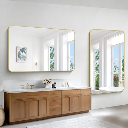 Gold Bathroom Mirror,60x36 inch Wall Mirror for Bathroom Wall Mounted,Round Rectangle Mirror for Bathroom Over Sink,Modern Frame for Home Decor Living Room,Bedroom Entryway,Horizontal/Vertical