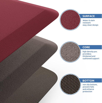 KitchenClouds Kitchen Mat Cushioned Anti Fatigue Rug 17.3"x28" Waterproof Non Slip Kitchen Standing Desk Mat Comfort Floor Mats for Kitchen House Sink Office (Red)