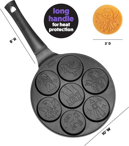 CucinaPro Fantasy Friends Mini Pancake Pan - Nonstick Griddle for Breakfast Magic, Featuring a Princess Castle & More, 7 Unique Flapjacks