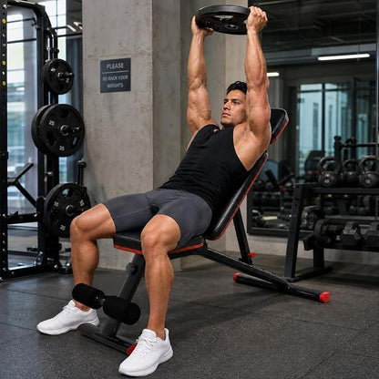 HULKFIT Adjustable Folding Weight Bench, Heavy Duty Workout Bench with Multiple Backrest Positions, Stable Incline Decline Flat Exercise Bench for Full Body Strength Training at Home Gym