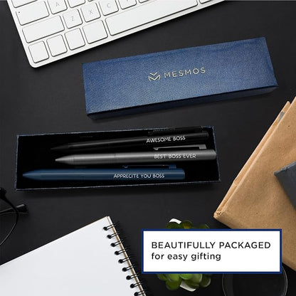 MESMOS 3pk Fancy Pens for Men, German Made Ballpoint Ink 1mm Medium Tip, Best Boss Gifts for Men, Boss Day Male Birthday Gift for Him
