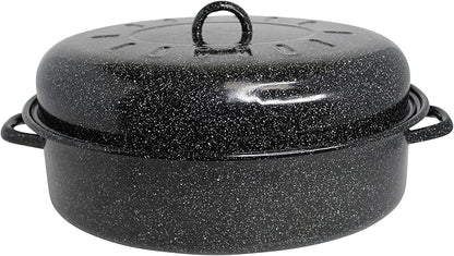 MIRRO 15in Enamel Oval Roaster with Lid, Black