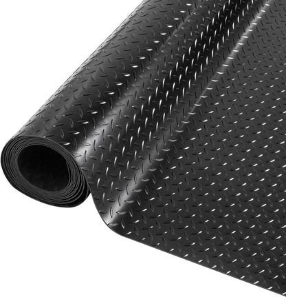 Garage Floor Mat, 16.4x3.2FT Diamond Plate Rubber Flooring Roll, PVC Non-Slip Floor Protector Mat, Thickness Waterproof Parking Mat for Under Car, Warehouse, Gyms, Trailer