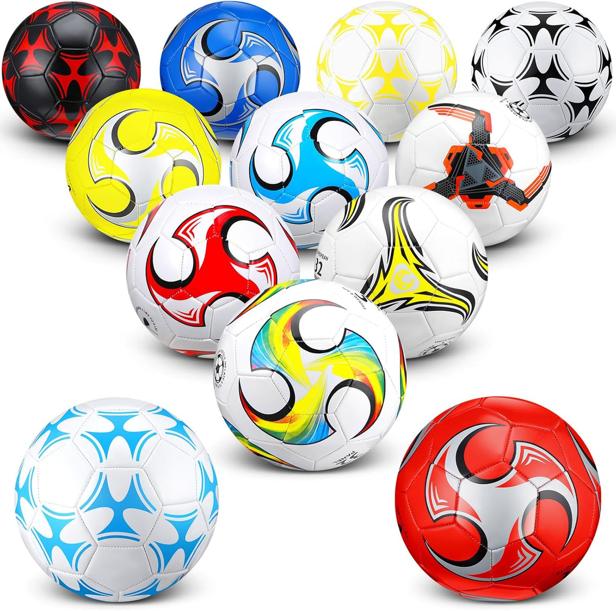 Lenwen 12 Pcs Soccer Balls with Pump Bulk Official Size 5 4 3 Kids Teen Adult Indoor Outdoor Sports Soccer Ball Toddler Youth Gift for Training Game Practice Christmas Operation