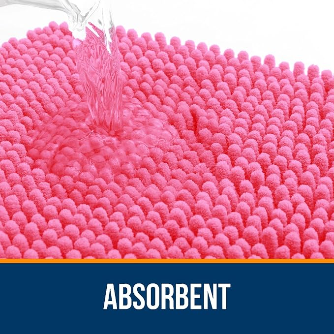 OLANLY Bathroom Rugs 30x18, Extra Soft Absorbent Chenille Bath Rugs, Rubber Backing Quick Dry, Machine Washable Bath Mats for Bathroom Floor, Tub and Shower, Home Decor Accessories, Hot Pink