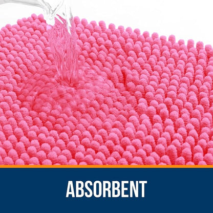 OLANLY Bathroom Runner Rugs 59x24, Soft Absorbent Chenille Bath Rugs, Rubber Backing Quick Dry, Machine Washable Long Bath Mats for Bathroom Floor, Tub and Shower, Home Decor Accessories, Hot Pink