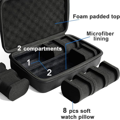 8 slots Watch Case, hard watch storage case, hard watch box, padded case for watch display and organization
