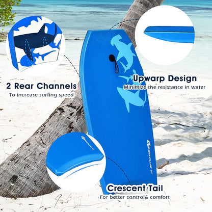 KOTEK 33/37/41 Inch Body Board with Wrist Leash, EPS Core, Dual Channel, HDPE Slick Bottom, Bodyboard for All Skill Levels & Wave Conditions