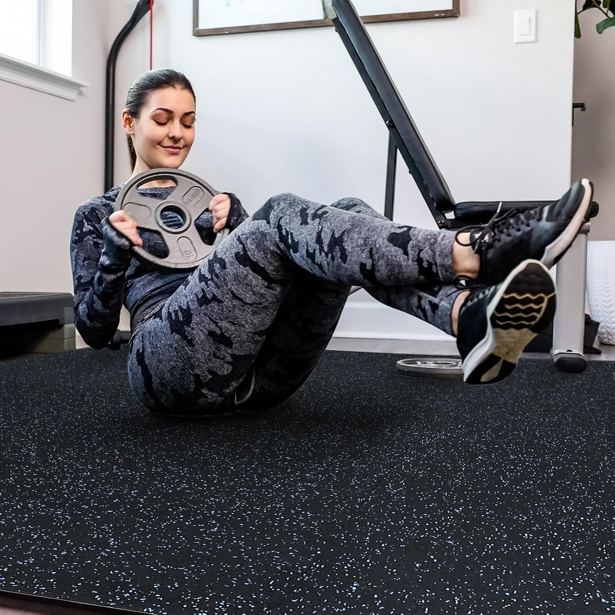SUPERJARE 0.56'' Thick 24 Pcs 96 Sq Ft Rubber Top Exercise Equipment Mats, High Density EVA Foam Mats with Rubber Top, Interlocking Gym Flooring for Home Gym, Protective Workout Mat, Black/Blue