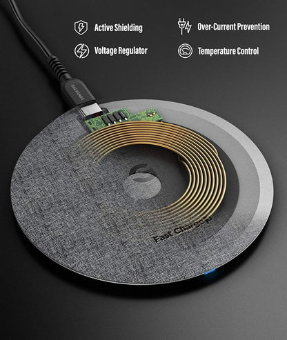 Encased Wireless Charger Pad for Samsung Models (Quick Charge 3.0) (Fast Charging Qi Enabled) Non-Slip, Case Compatible (Premium Metal Construction)