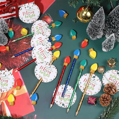 Geyoga Christmas Pencils Erasers Gifts Set with Bulb Eraser Topper, 100 Set