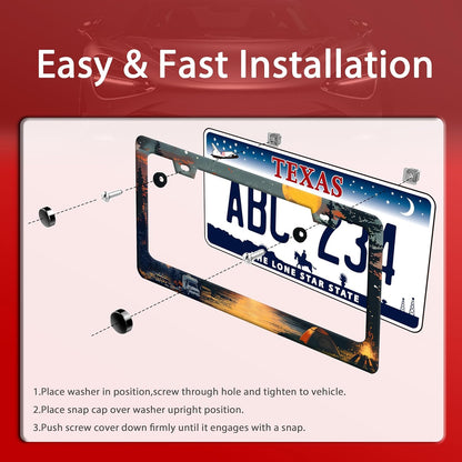 Camping License Plate Frame Personalized Forest License Plate Frames Funny Auto Accessories Bracket Stainless Steel License Plate Holder 6x12 Inch
