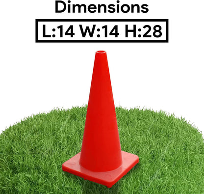 6, 9, 12, 18, 28 Inch Sports Training Traffic Cones - Durable Orange Cones for Soccer, Football, Basketball, Agility Drills, Parking, Safety, Road Use (Set of 12)