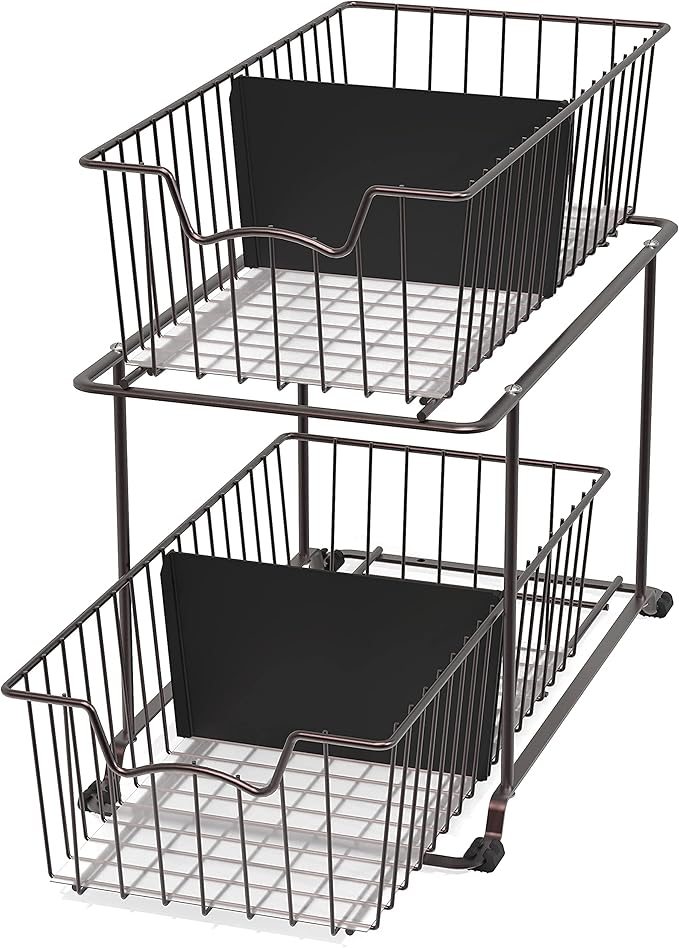 SimpleHouseware 2 Tier Cabinet Wire Basket Drawer Organizer, Brown