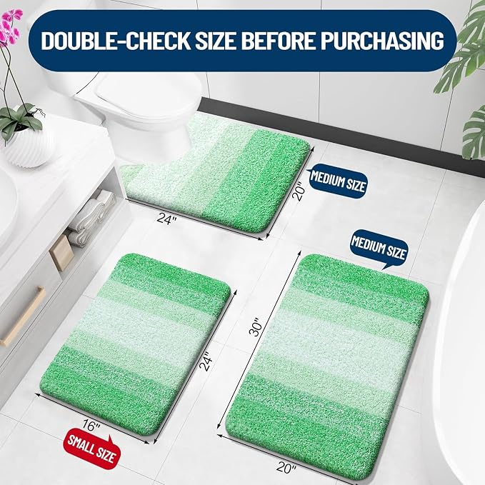 OLANLY Luxury Toilet Rugs U-Shaped 24x20, Extra Soft and Absorbent Microfiber Bathroom Rugs, Non-Slip Plush Shaggy Bath Mat, Machine Wash Dry, Contour Bathroom Mats for Toilet Base, Green