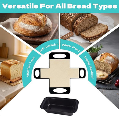 9 x 5 Loaf Pan Set with Silicone Bread Sling – 2 Bread Pans + 2 Nonstick Loaf Liners for Homemade Baking, Sourdough, Banana Bread, Sandwich Loaves – Rectangular Baking Tray for Kitchen Home Baker