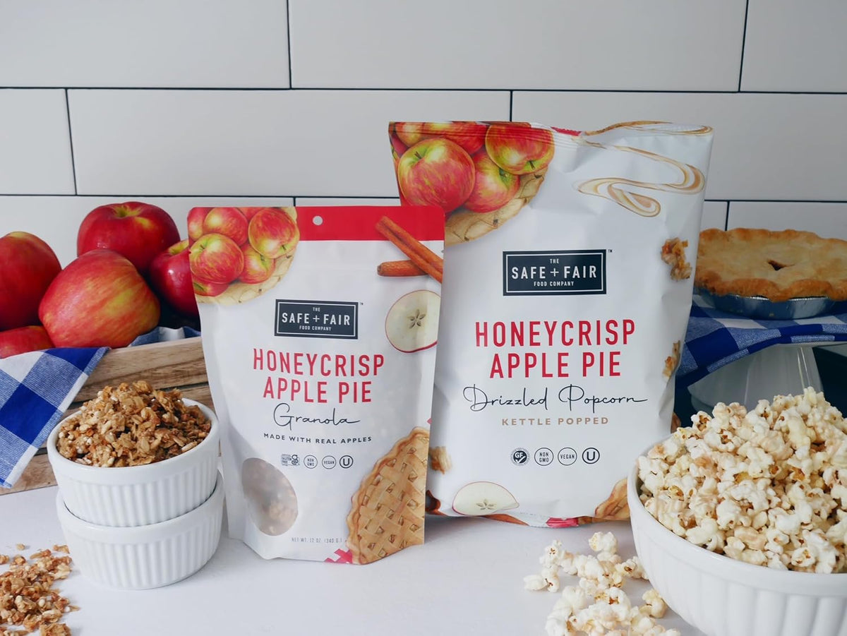 Safe + Fair Plant-Based Gourmet Apple Pie Flavored Popcorn - Honeycrisp Apple Pie Drizzled Kettle Corn Popcorn - Non-GMO + Gluten-Free Snacks,5.5oz