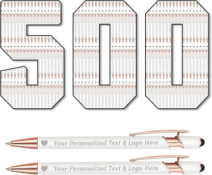 STREADVE 500 Personalized Custom Pens Engraved Writing Pen with Name Logo, Customized Promotional Items Stylus Pen Gifts for Communion Wedding Men Women Realtor Business, White