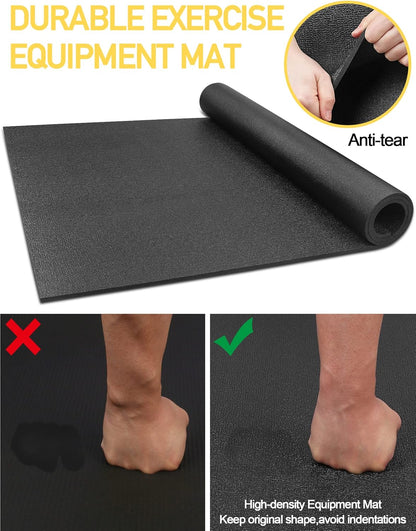 Treadmill Mat, 5'x2.5'/5.6'x2'/6.5'x3'/8'x3',6mm Thickness Exercise Equipment Mat for Carpet Hardwood Floors, Compatible with Walking Pad,Spin Bike,Elliptical Trainer,Rowing Machine