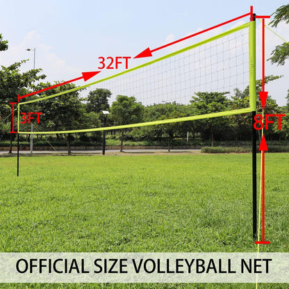 Volleyball Net Outdoor - Portable Volleyball Set for Backyard with Professional Volleyball Net, Wrap Yarn Volleyball and Pump, Boundary Line, Carry Bag