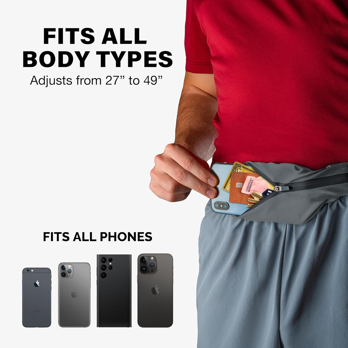 Back Bay Slim Running Belt for Women & Men [Fits ALL Phones], Runners Fanny Pack for Men, Money Belt, Running Gear Gift, Waist Bag Workout Gear, iPhone Runner's Phone Holder Waist Pack