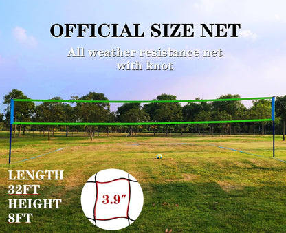 Volleyball Net Outdoor - Portable Volleyball Set for Backyard with Professional Volleyball Net, Wrap Yarn Volleyball and Pump, Boundary Line, Carry Bag