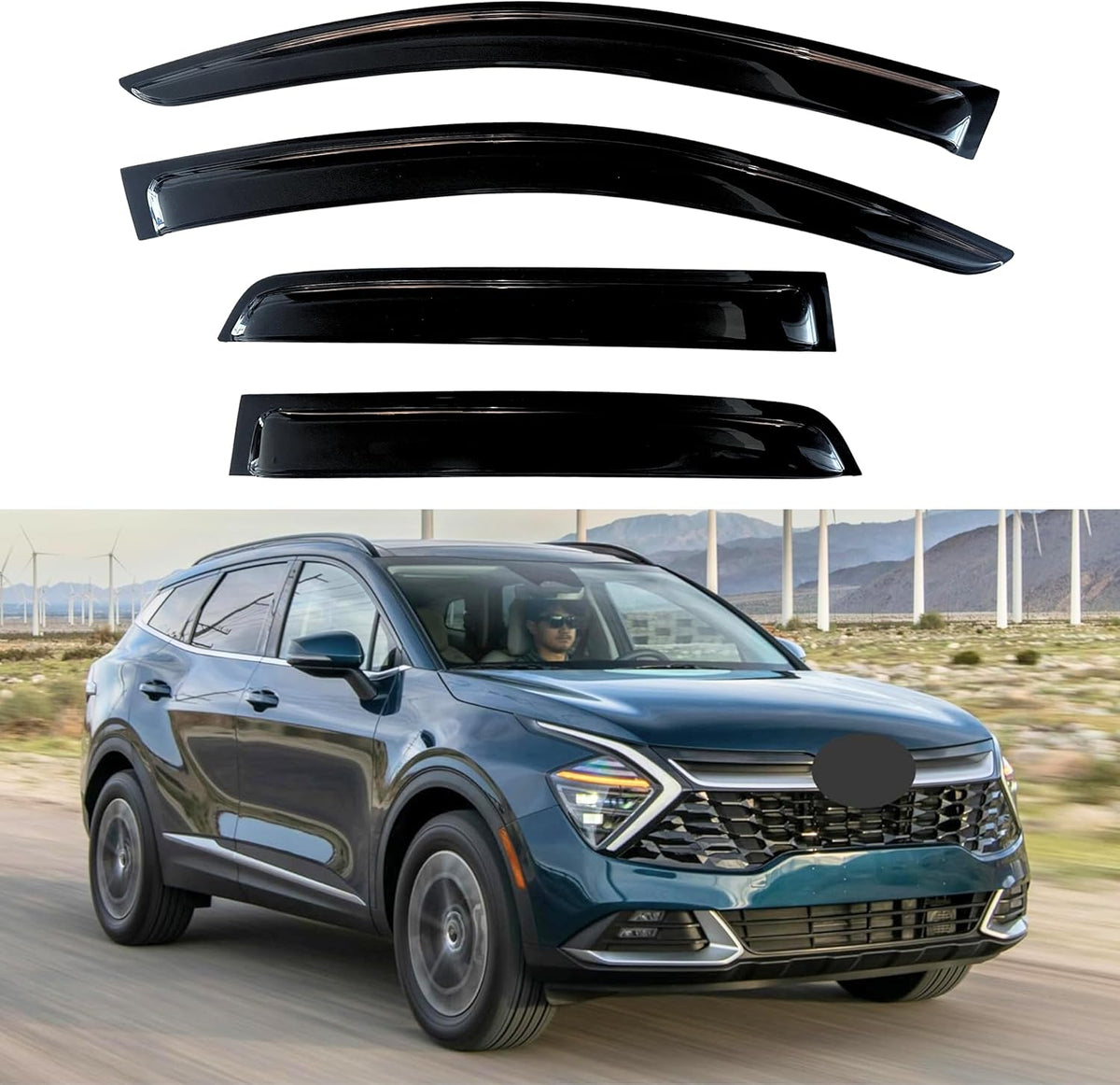 KPY Window Visor Compatible with Kia Sportage 2023-2024, 4PC Rain Guard Side Window Vent Deflectors Tape-On Style, 2023 2024