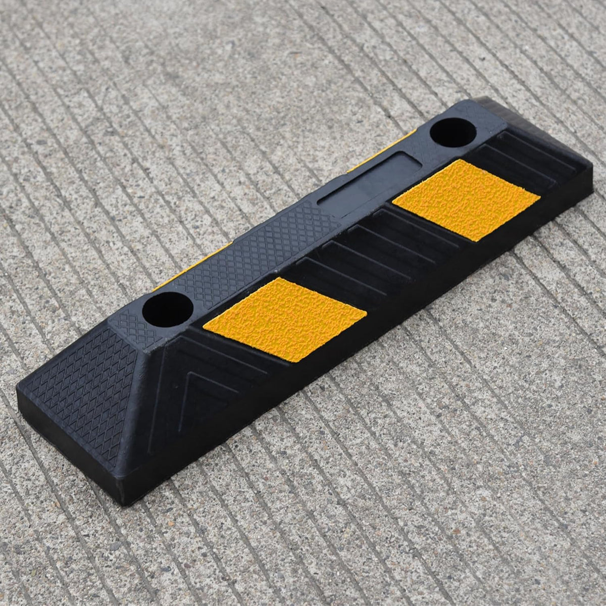 OrangeStar 21" Rubber Parking Curbs, Heavy Duty Garage Floor Wheel Stopper w/Yellow Reflective Stripe for Car, Truck, Trailer, 4 Pack